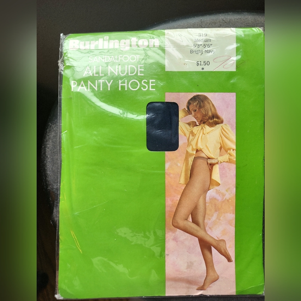 Vintage NEW unopened Burlington All Nude Pantyhose Sandalfoot Medium Bright Navy